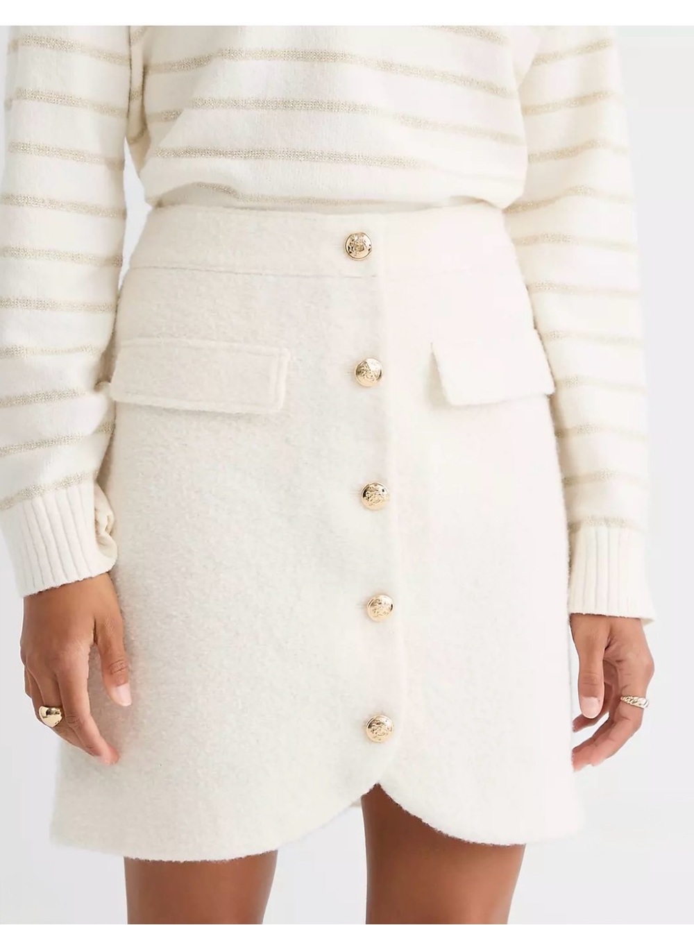 New LOFT Boucle Button Mini Skirt Cream Size 2